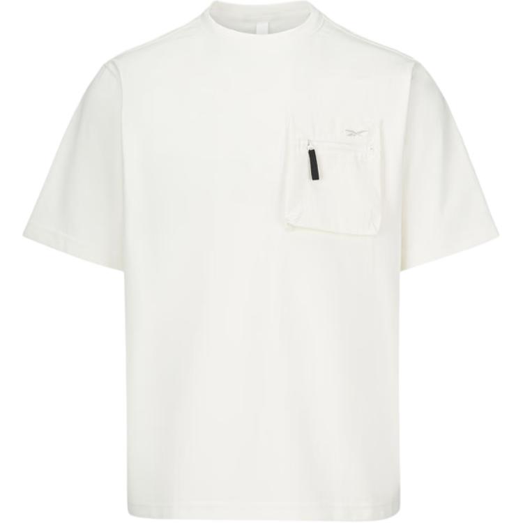 Reebok Solid Color Sports Outdoor Casual Knitted Comfortable Breathable Retro Pocket Crew Neck Short Sleeve T-Shirt Men Tops White 23RCS413MGW1