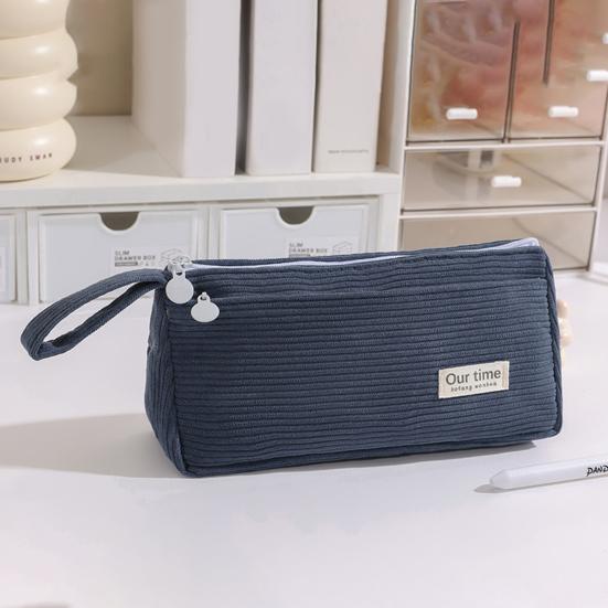Corduroy Pencil Case Large Capacity Double-Layer Pencil Pouch for Middle School Office Cosmetic Bag Multi-Purpose Stationery Organizer for Pens Makeup