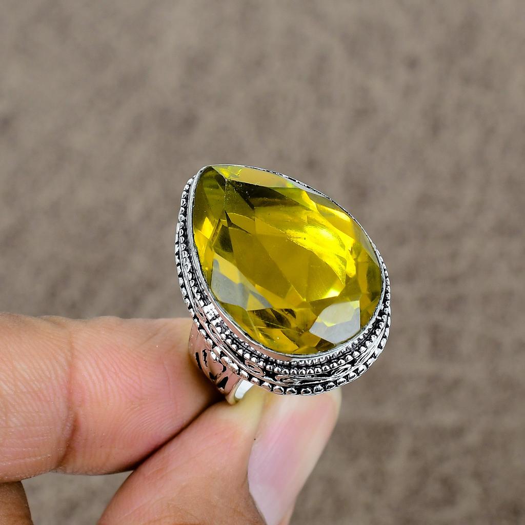 Citrine Genstone Handmade 925 Sterling Silver Jewelry Ring Size 7 KKG-471