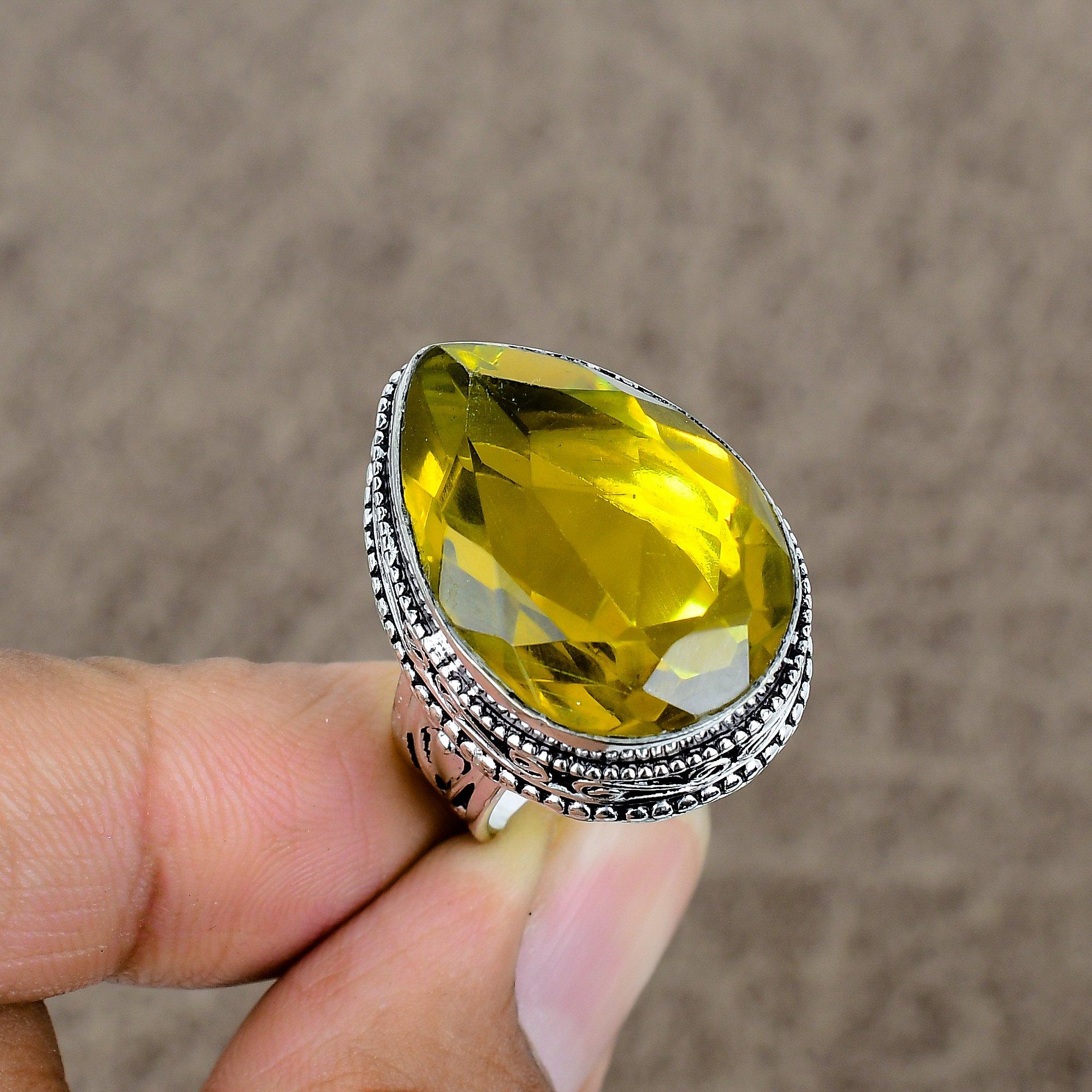 

Citrine Genstone Handmade 925 Sterling Silver Jewelry Ring Size 7 KKG-471