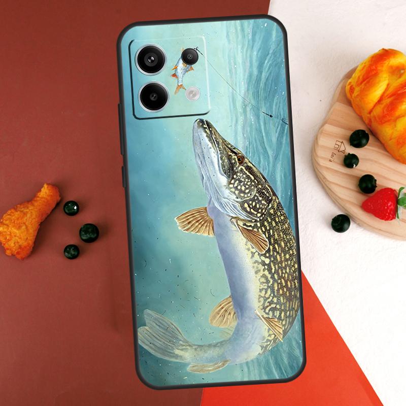 Pike Fish Fishing Lure Case For Xiaomi Redmi Note 14 13 Pro 9 10 11 12 Pro 10S 11S 12S Redmi 14C 13C 10C 12C Coque