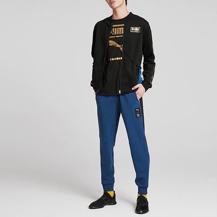 Puma Logo Print Gold Foil Trimming Fleece-Lined Warm-Up Jacket Men Jacket Black 582307-01
