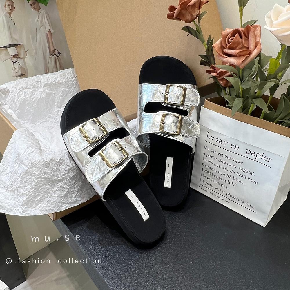 

мода Мода Женские тапочки Слайды На низком каблуке Балетки Пряжка ремня Мелкие Слипоны Черный Желтый Серебристый Летние Уличные Пляжные туфли 35-39 7.5 жёлтый