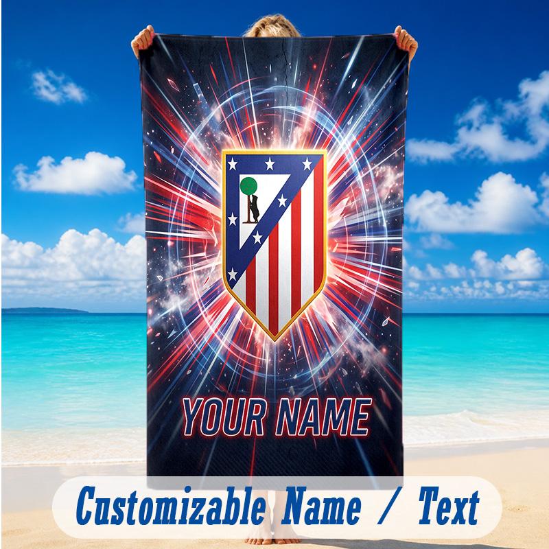 Beach Towel Custom Name Text, Quick Dry Large Towel For Beach HomeAtletico Madrid