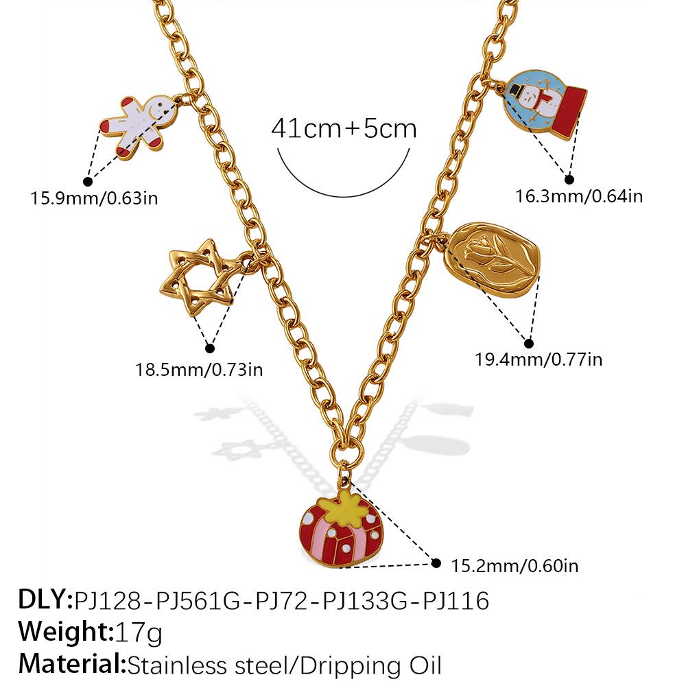 Colar Pingente de Natal DIY Europeu e Americano: Aço Inoxidável Banhado a Ouro 18K, Design de Desenho Animado Fashion para Mulheres.