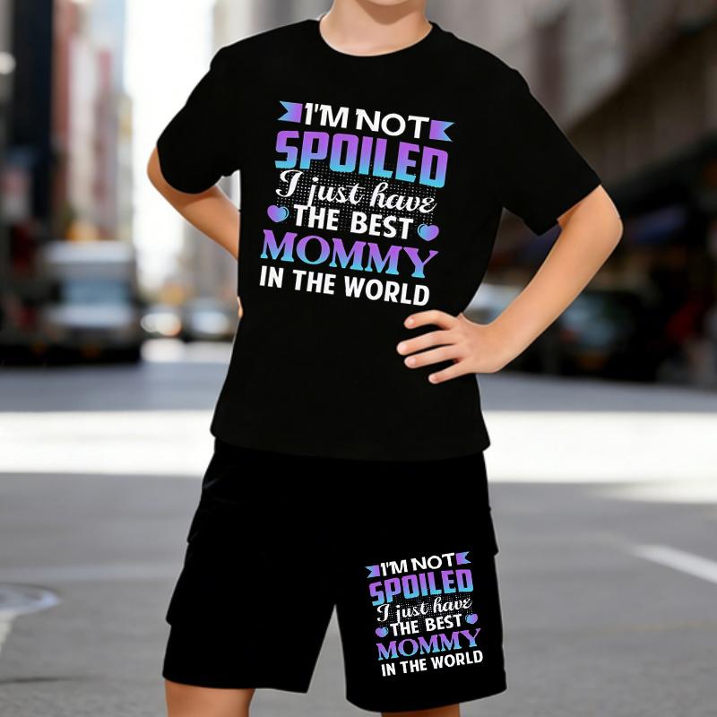 

Boys 2 Piece Deep Mother-son Love Printed Outfit, Short Sleeve T-Shirt and Shorts Set for Kids Age 5-14,white,Black Sporty Casual Summer Clothes 5-6 Years чёрный