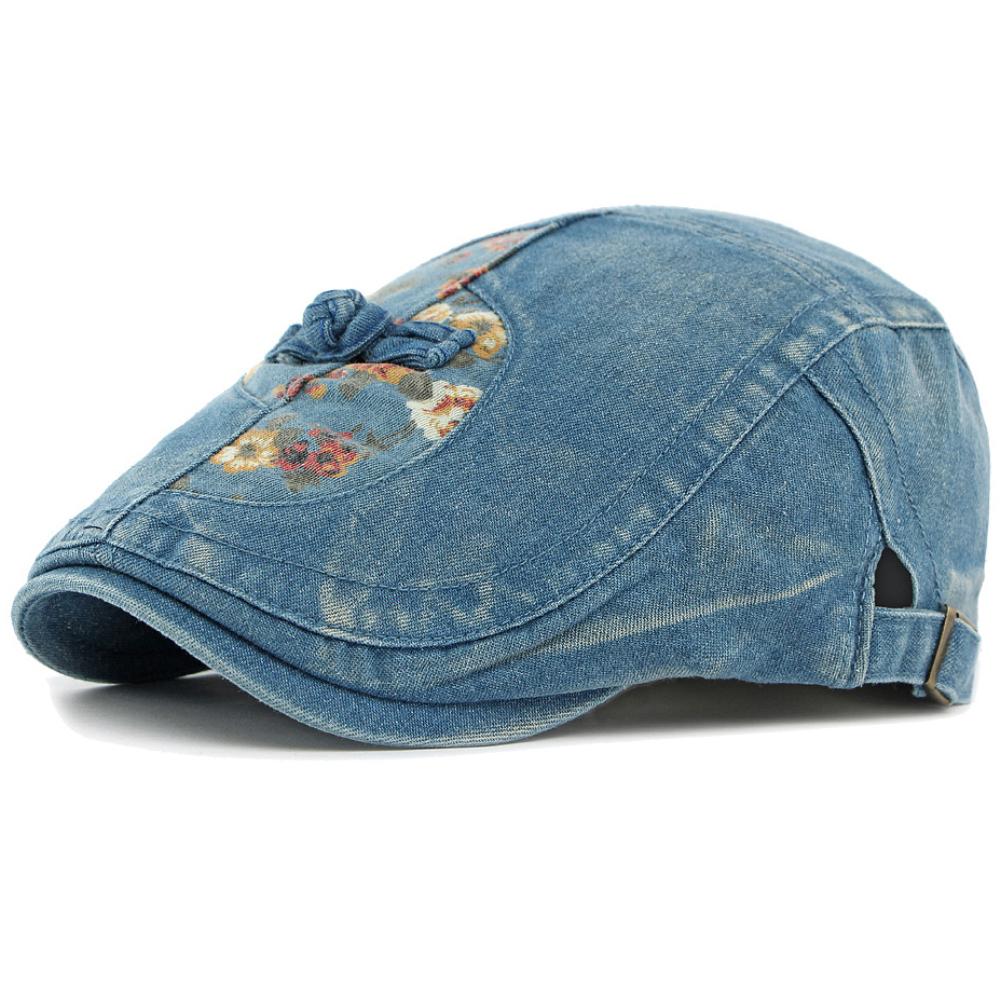 HT4886 Mens Berets Women Retro Floral Artist Painter Beret Hat Male Female Spring Autumn Ivy Flat Cap Adjustable Denim Beret Cap