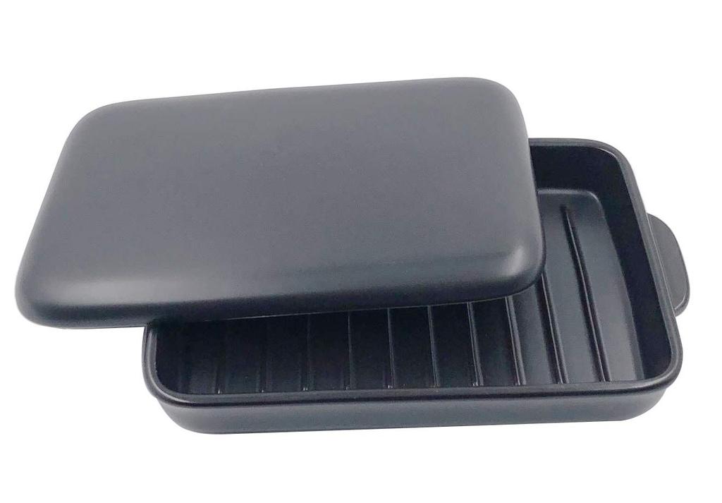 Sento Senga Grill Pan and Plate, Banko Ware, Black, Ceramic, with Lid, Fish Grill, Grill Roaster