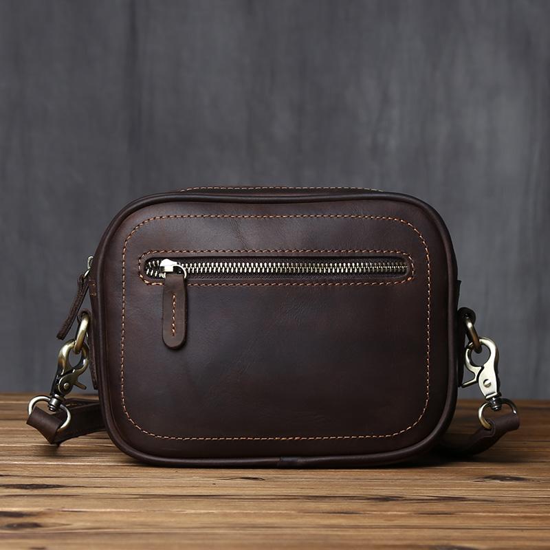 NZPJ Vintage Genuine Leather Men's Shoulder Bag Natural Cowhide Crossbody Bag Casual Trend Men's Bag Crazy Horse Phone Bag
