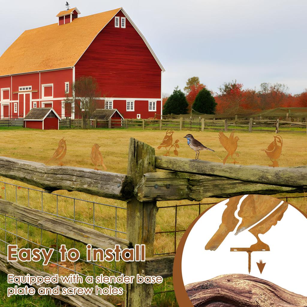 5 Stück Gartenvögel Kunst Silhouette Skulptur Rostiges Eisen Metall Vogel Ornament für Outdoor Garten Zaun Pfahl Dekoration