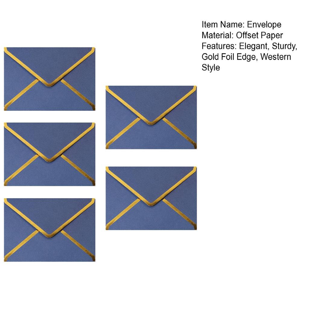 Stiff Double Offset Paper 5Pcs Western Style Envelopes with Gold Foil Trim, Invitation Edge Greeting Card Holders for Wedding, Cards, Business