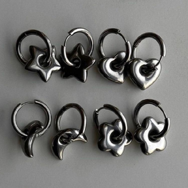 Eye Catching Hoop Earrings Stainless Steel Plum Blossom/Star/Moon/Heart Earring