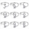 26 English A-Z Letters 925 Sterling Silver Ring Female Diamond Zircon Opening Adjustable Index Finger Ring Tail Ring