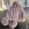 Girl Cute Real Rex Rabbit Fur Hat Big Fox Hairball Head Hat Thickened Warm Ear Hat Winter