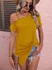 Women's Summer One-Shoulder Short-Sleeve Casual T-Shirt with Twisted Metal Strap