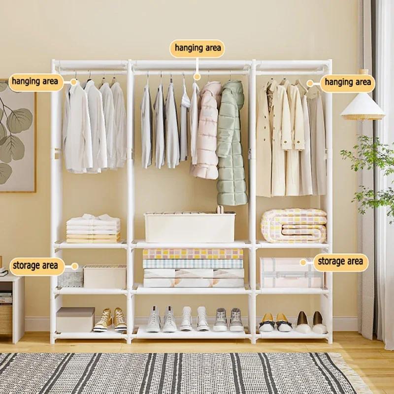 3 Row Clothes Rack Floor Dustproof Hanging Clothes Hanger Large Capacity Garment Drying Rack Storage Shelf Bedroom Furniture