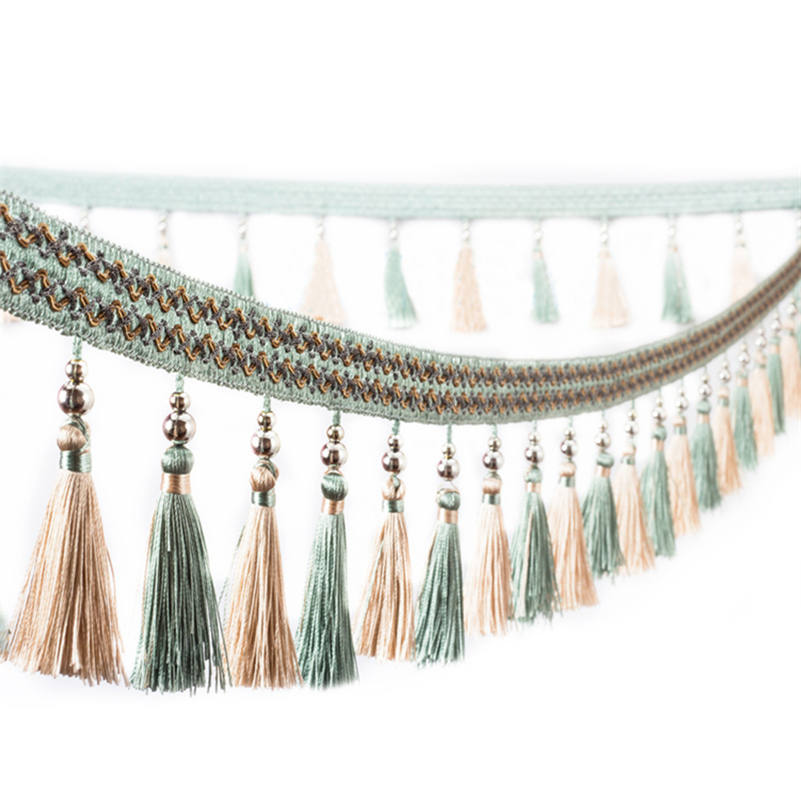 1M Frangia con Nappe e Perline per Tende, Bordino da Cucito, Treccia, Stile Boho, Rivestimenti, Fai da Te, Bordino in Pizzo, Frange, Accessori per Tende