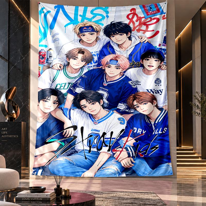 Wandbehang Wandteppich,Stray Kids Bedruckter Stoff Hintergrund für Schlafsaal Zimmer Party Dekoration