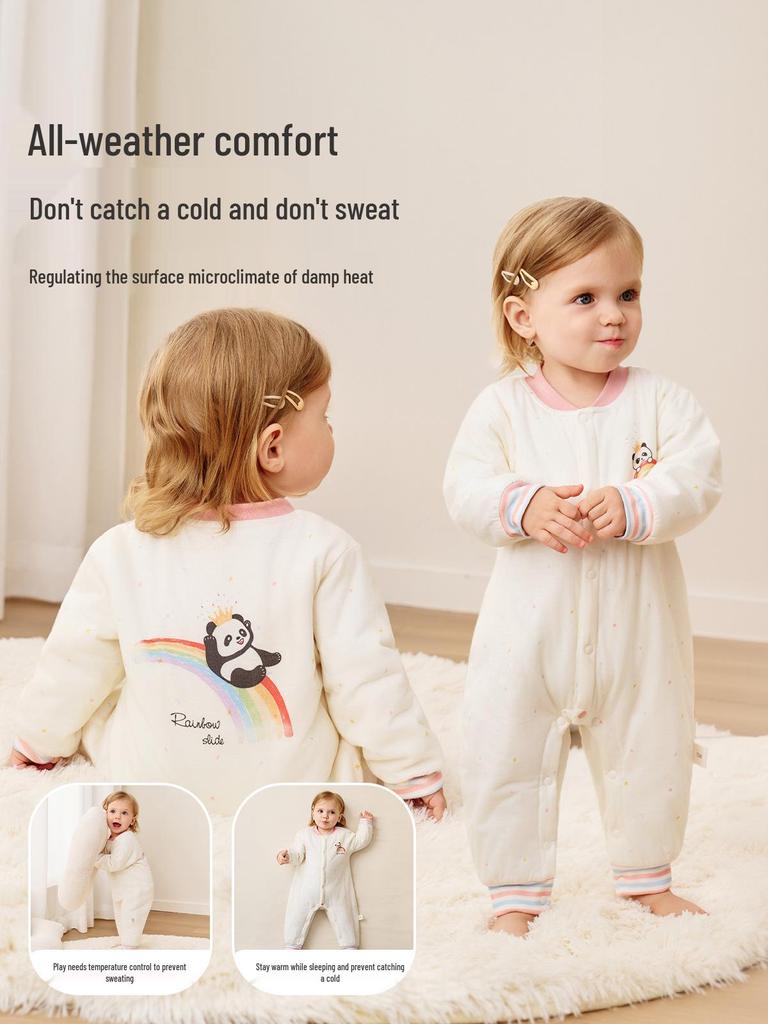 Jingqi Baby Quilted Snap-Front Romper - Autumn/Winter, Thin & Warm for Newborns