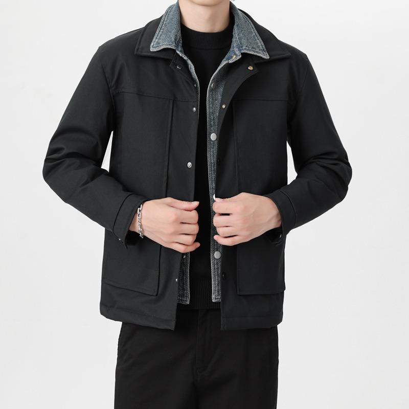 

% White duck down fake two-piece down jacket men s winter new loose lapel casual jacket men s 4XL