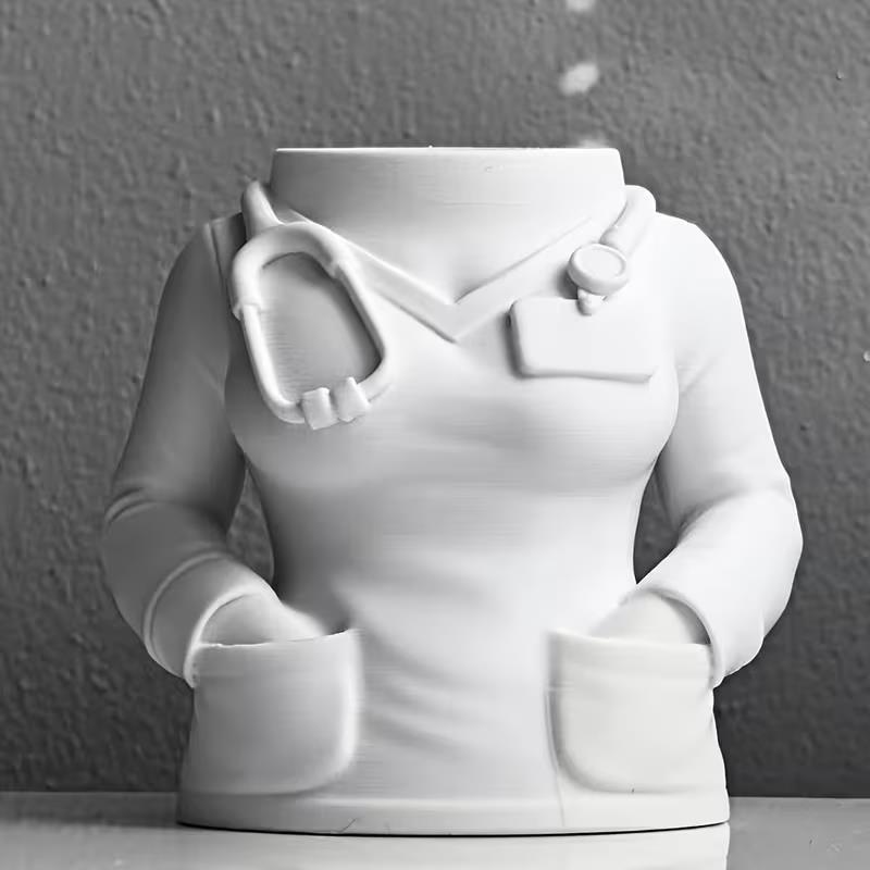 1pcs Nurse Shaped Pen Holder – White Coat Design, PLA Desktop Decoration, Medical Student & Worker Gift