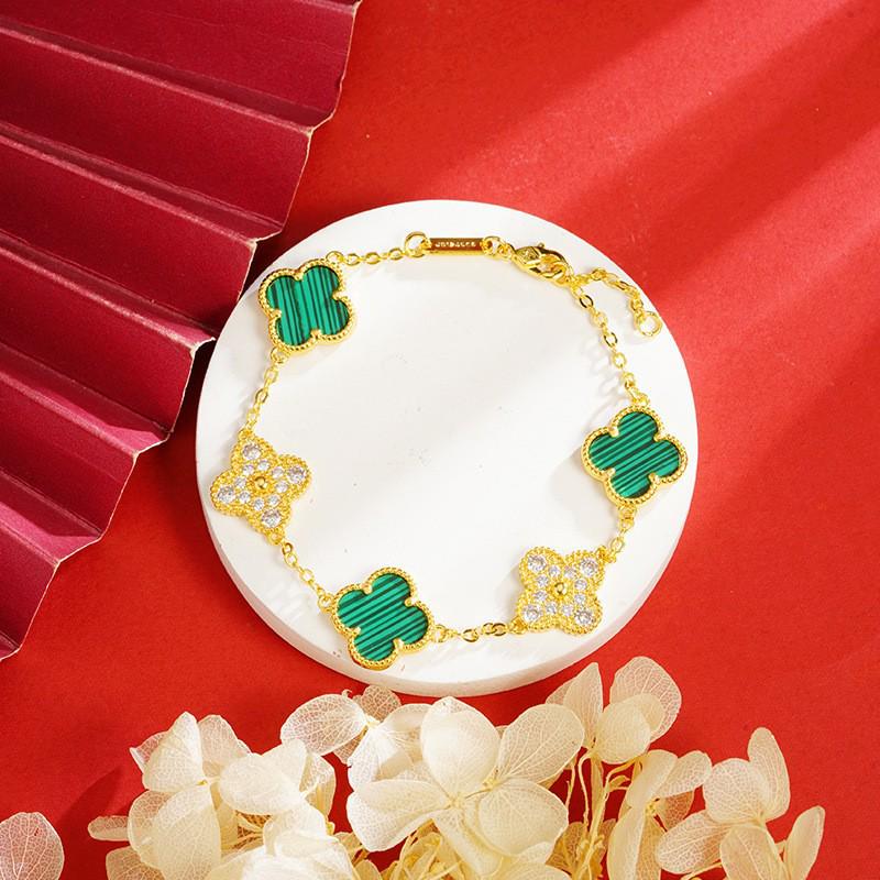 Vietnam Gold-Plated Clover Necklace, Ring & Five-Flower Bracelet Set