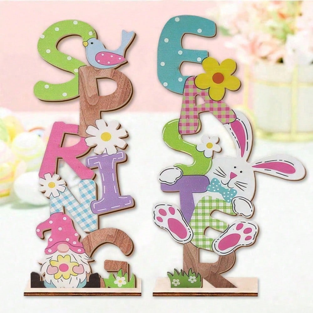 Desktop Ornament, Spring Easter Desktop Decoration Theme Scene Decoration, Colorful Letter Cartoon Rabbit And Dwarf Ornament