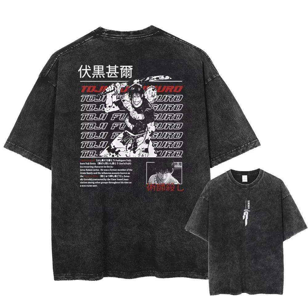 2026 Anime Jujutsu Kaisen Fushiguro Toji Printed T‑shirt Men's and Women's Washed T‑shirt High Quality Oversized Casual Streetwear Summer Graphic Tops