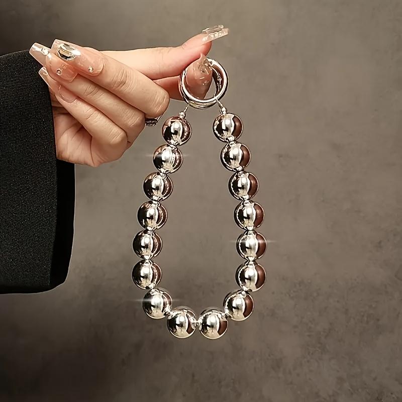 

Creative Silver Color Beaded Hand Chain Wrist Strap with Clip Phone Case Keychain Bag Charm Trendy Accessory for Women
