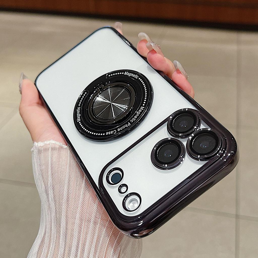 iPhone17PROMAX Electroplated Rotating Ring Magnetic Stand Case - Compatible with Apple 16 & 15 Soft Protection