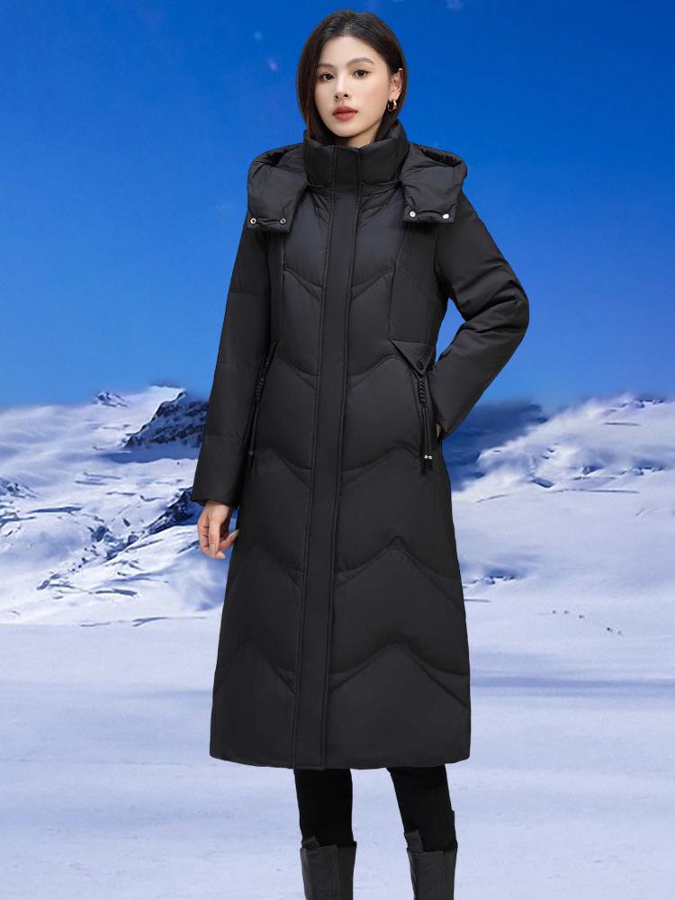 Genuine Women's Long Winter Down Jacket, 2024 New, Thick, 90% White Goose Down