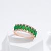 Luxury Geometric Emerald Green Zircon Double Rings for Women Party Daily Personality Jewelry