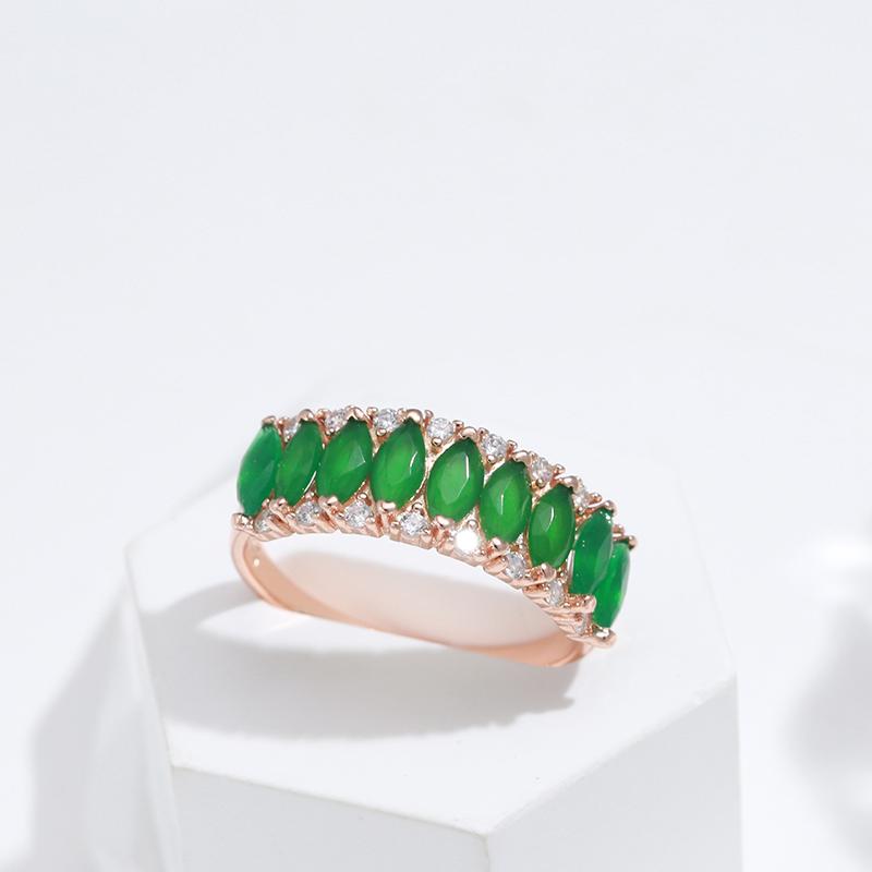 Luxury Geometric Emerald Green Zircon Double Rings for Women Party Daily Personality Jewelry