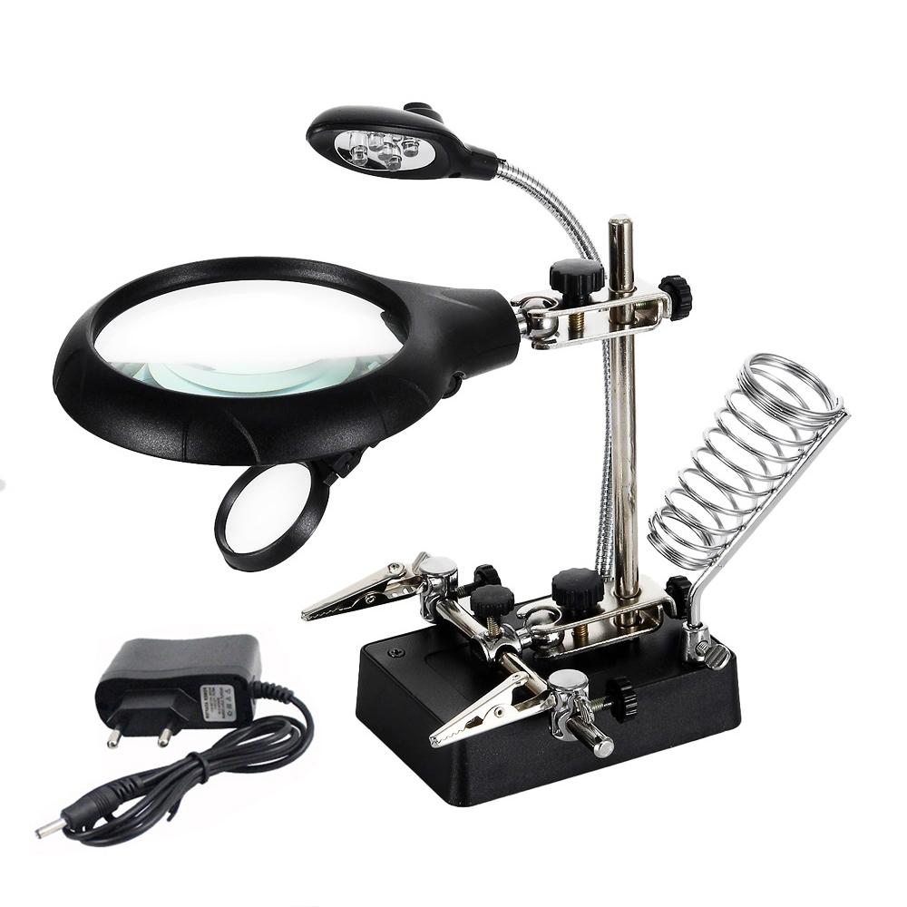 Welding Magnifying Glass Clamp 5 LED Auxiliary Glass Clip Magnifier Hand Soldering Solder Iron Stand Holder Station  Repair Tool