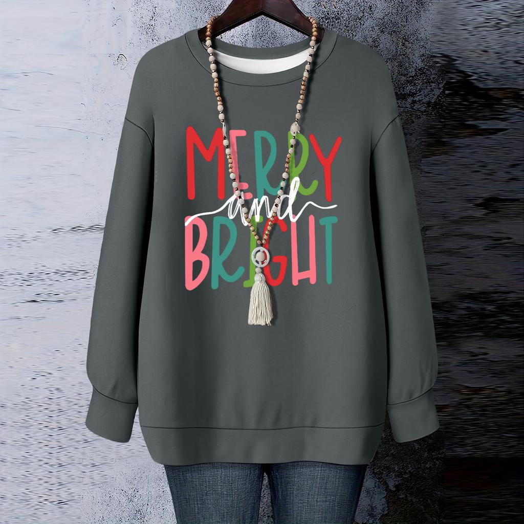 Ladies' Christmas Printed Round Neck Long Sleeved T-shirt Sweatshirt Top