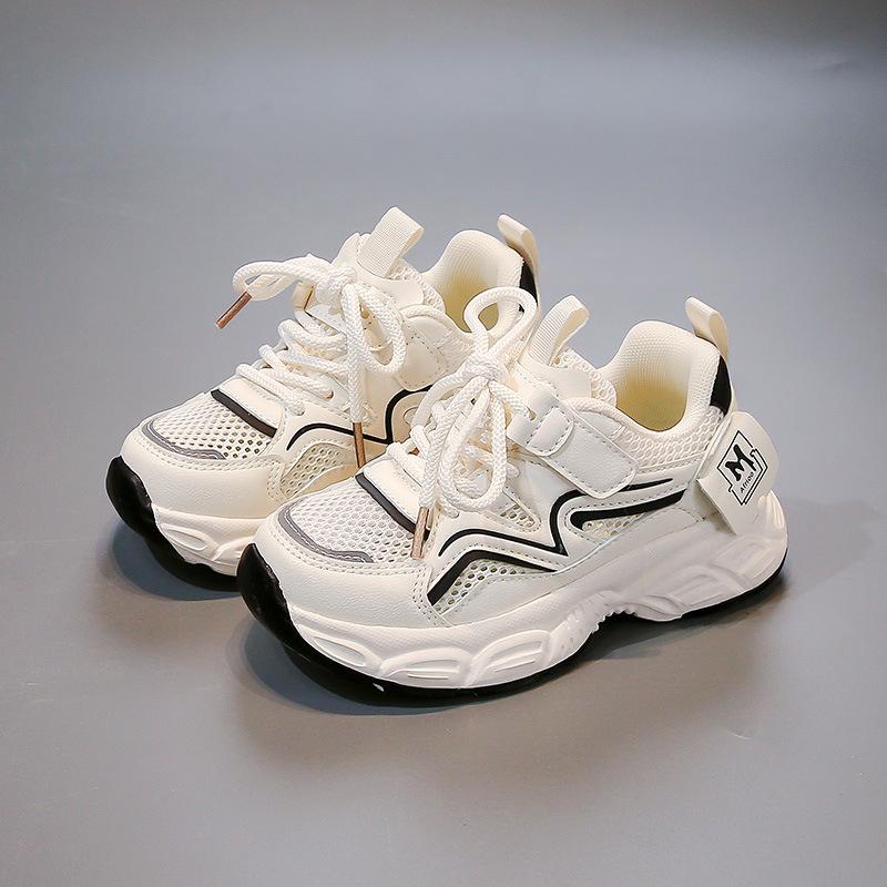 Kids Breathable Mesh Casual Chunky Sneakers Hook Loop Lace Up Sports Shoes 27 чёрный
