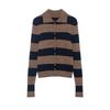 Womens Striped Knit Cardigan Slim Fit Turn-Down Collar Fashion Versatile Outerwear
