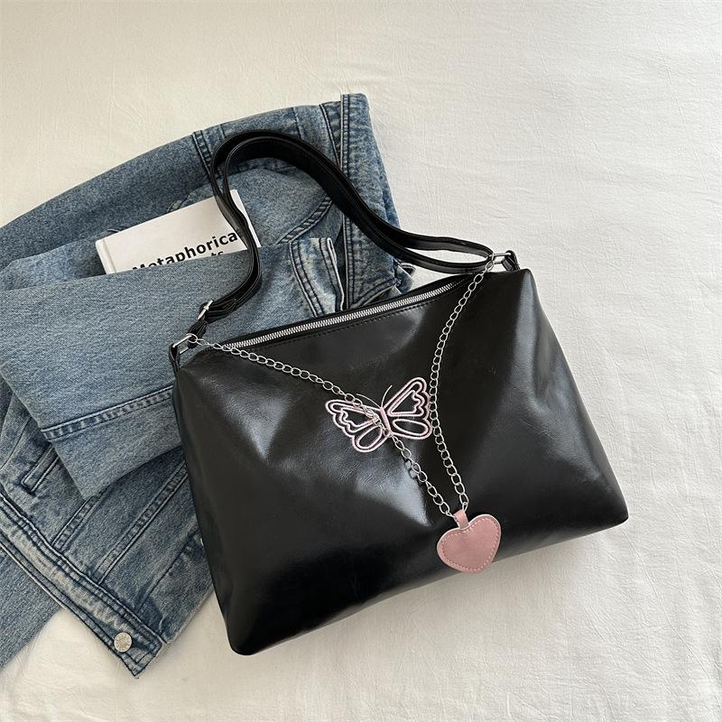 

2024 новая повседневная модная персонализированная сумка-тоут повседневная мягкая поверхность большая вместительная женская сумка через плечо сумка-ведро чёрный