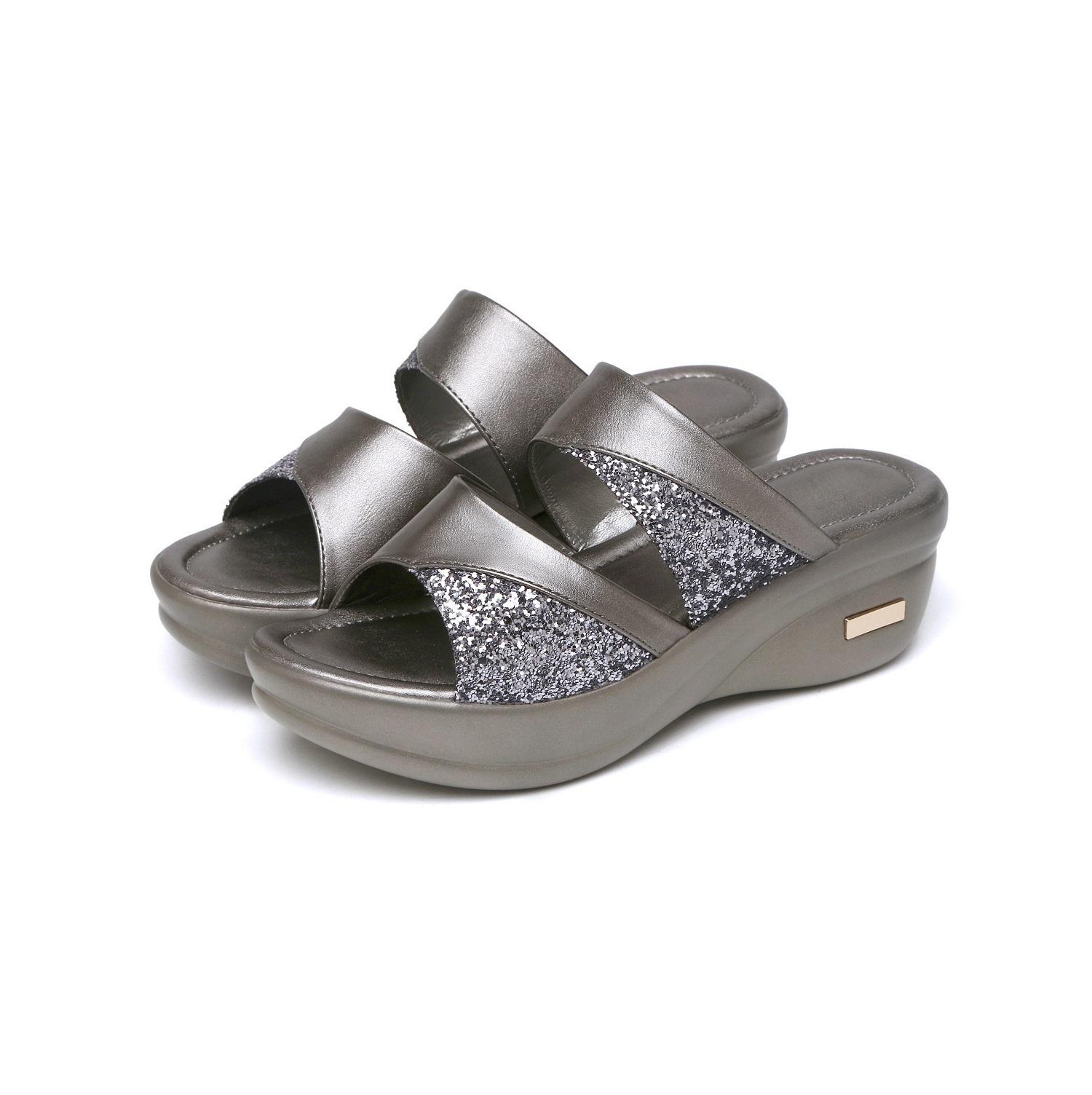 

Крутые тапочки для женщин на лето, модные и толстые подошвы, бисквитный спуск, легко сочетаются с женщинами, блестящие тапочки в виде рыбьего рта для женщин EU34/CN35 серый