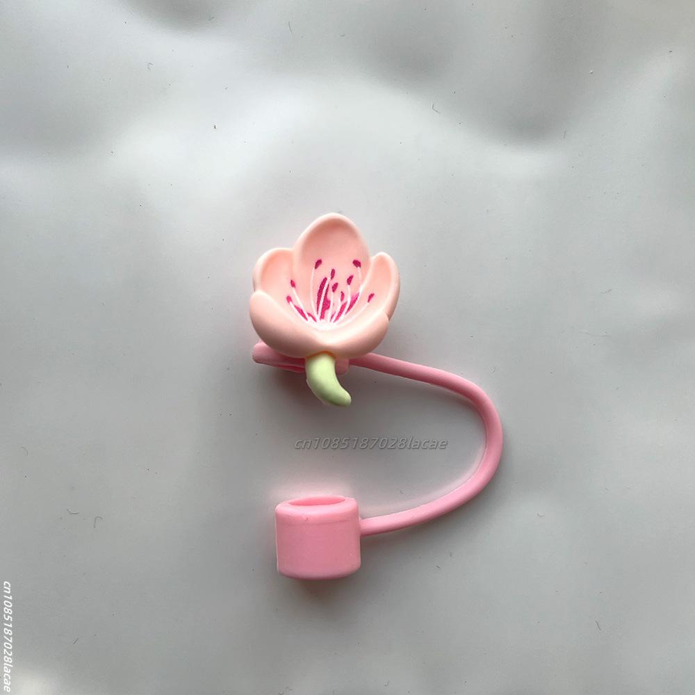 Cherry Flower Silicone Straw Cover For Stanley Cup Cute Silicone Flower Shape Drinking Dust Cap Straw Tips Cover Cup Accessories