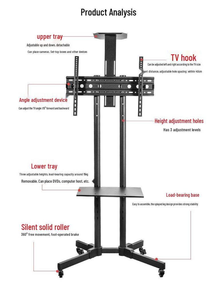 Movable Vertical TV Floor Stand for 55-75 Inch Screens