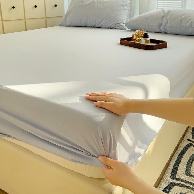 Modern Design Light Green Linellae Pattern Printed Fabric Bed Sheets Cotton Breathable Mattress Cover Colorful Fitted Sheet with Pillowcase