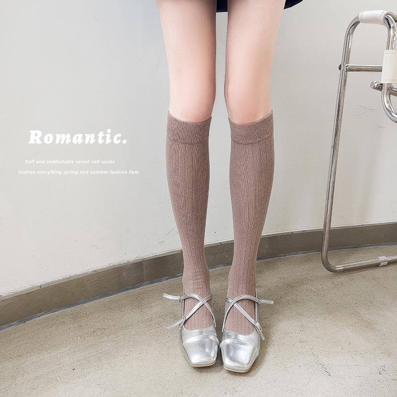 Damen Frühling und Sommer Einfarbig Vertikale Rippe Dünn Atmungsaktiv Lange Beinsocken