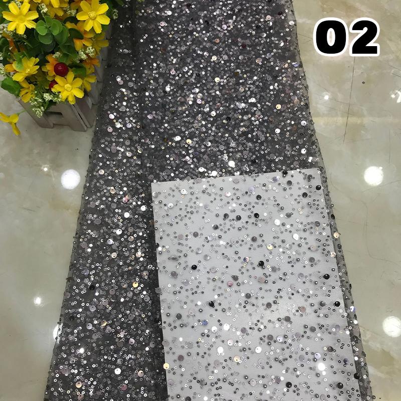 1 Yard Luxury African Heavy Bead Lace Sequins Fabric For Diy Sewing Wedding Party Dress Sparkly Transparent Tulle Lace Fabric