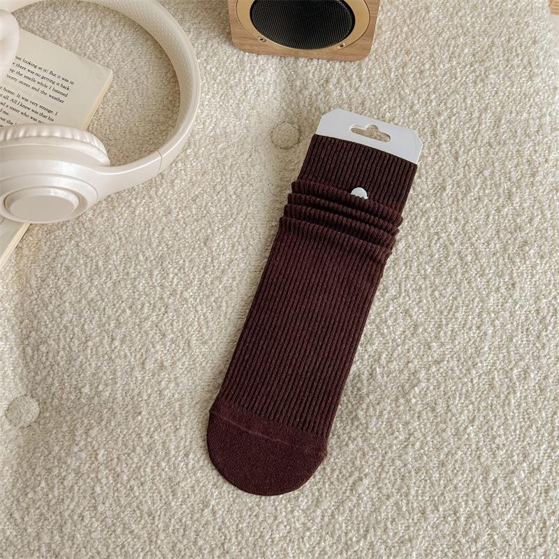 Female Autumn and Winter Plain Color Micro Pressed Buttons In The Tube Pile Socks