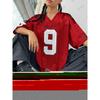 Women's V-neck Short-sleeve T-shirt, Retro Red Spliced Printed Summer Top, Loose Plus-size Y2K Style Sports Football Jersey