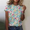 Fashion 3D printed flower T-shirt for women summer round neck short sleeved shirt