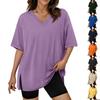 T-shirts de Sport Oversize Grandes Tailles pour Femmes Décontractés Coupe Ample Col en V Manches Courtes Hauts d'Entraînement