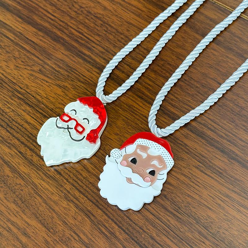 Santa Claus Necklace - Handmade Acrylic Pendant Cord, Personalized Christmas Sweater Chain