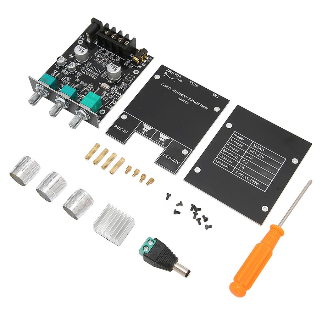 BT 5.0 Amplifier Board 2.0 Channel 2x50W Bass and Treble Control Power Amplifier Module for Store Home Theater DC9‑24V
